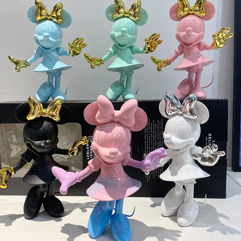 

30cm Disney Kawaii Minnie Mouse Beckon Statue Cartoon Mickey Mouse Figure Resin Sculpture Trendy Shop Home Decor Ornaments Gift