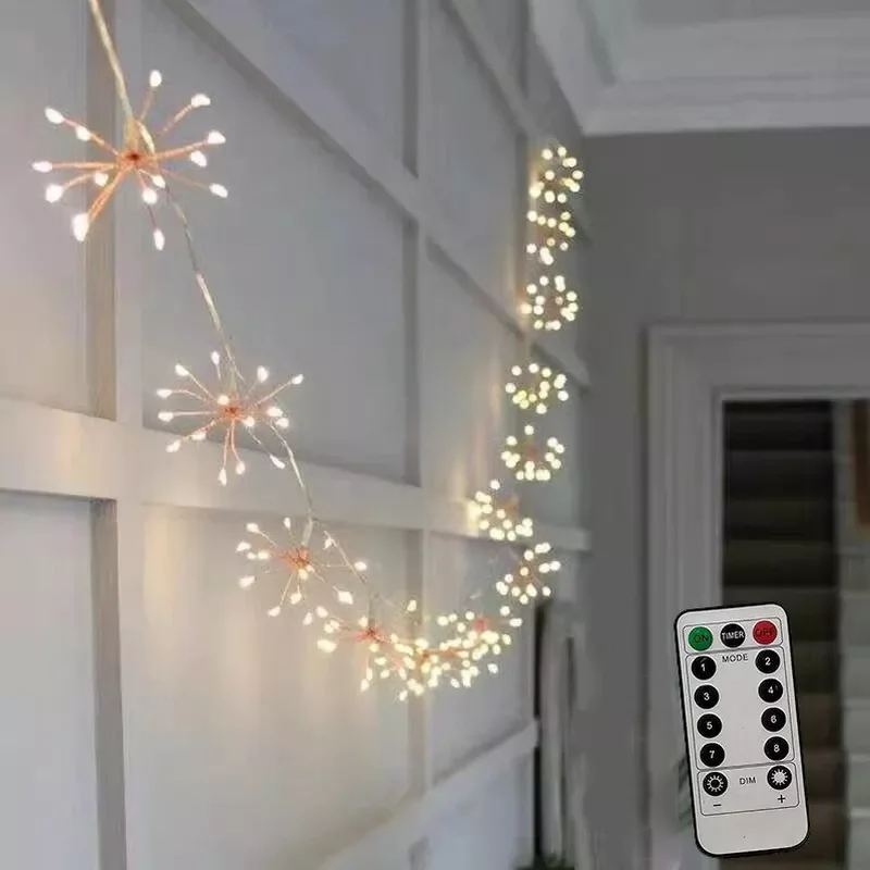 

100/150 LED Starburst Fireworks String Light Remote Control 8 Modes Waterproof Solar Garland Fairy Light Garden Decoration