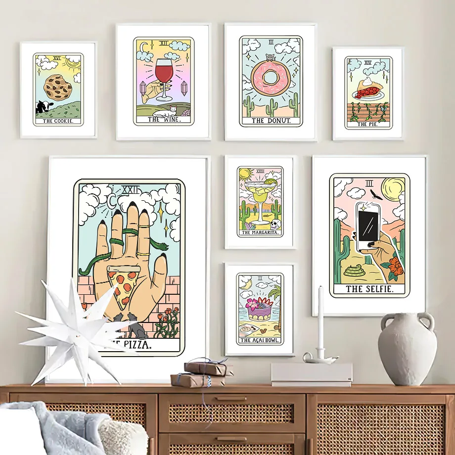 

Coffee Margarita Pizza Donut Cookies Wine Tarot Wall Art Nordic PostersCanvas Painting Prints Pictures For Living Room Decor