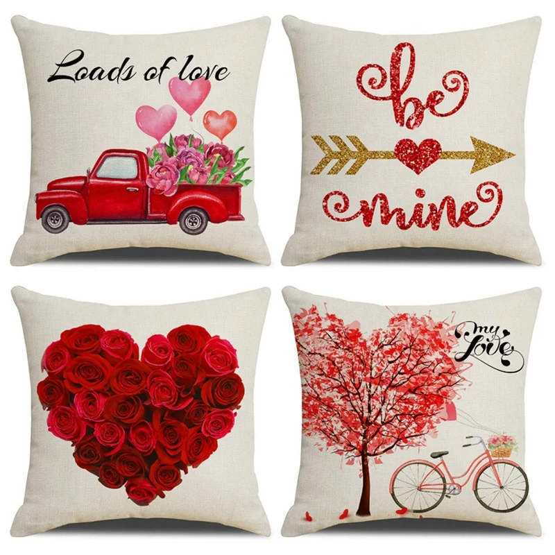 

4Pcs Valentine's Day Linen Cushion Cover Wedding Party Decoration Pillow Covers Wedding Ornaments Valentines Day Gift