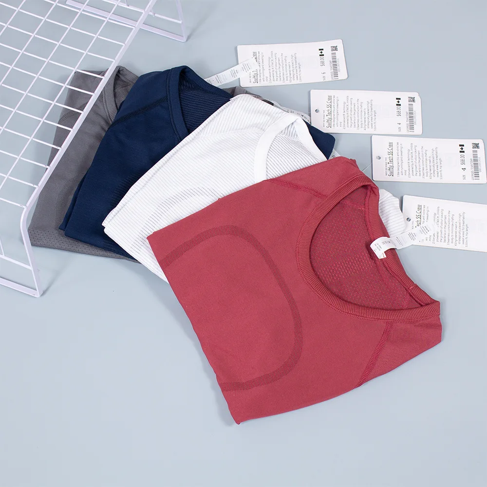 Lulu Women Sports Long Sleeve T-Shirt Yoga Wear Swiftly Women Breathe Shirts Quick-drying Long Sleeve High Elastic Fabric