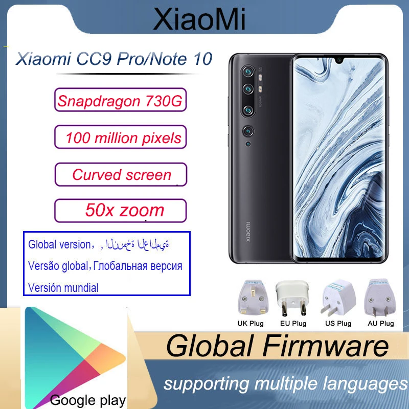 Xiaomi cc9pro/cc9 cellphone 6.47 Inches xiaomi Note 10 4G 50x Zoom 100 Million  Hyperboloid Screen Pixels 5260mAh battery