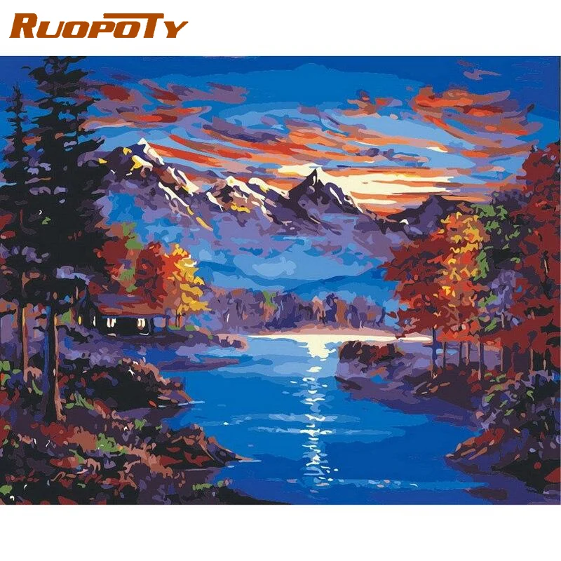 

RUOPOTY Oil Painting By Numbers On Canvas Drawing By Numbers Lake And Mountain Pictures By Numbers Landscape Handmade