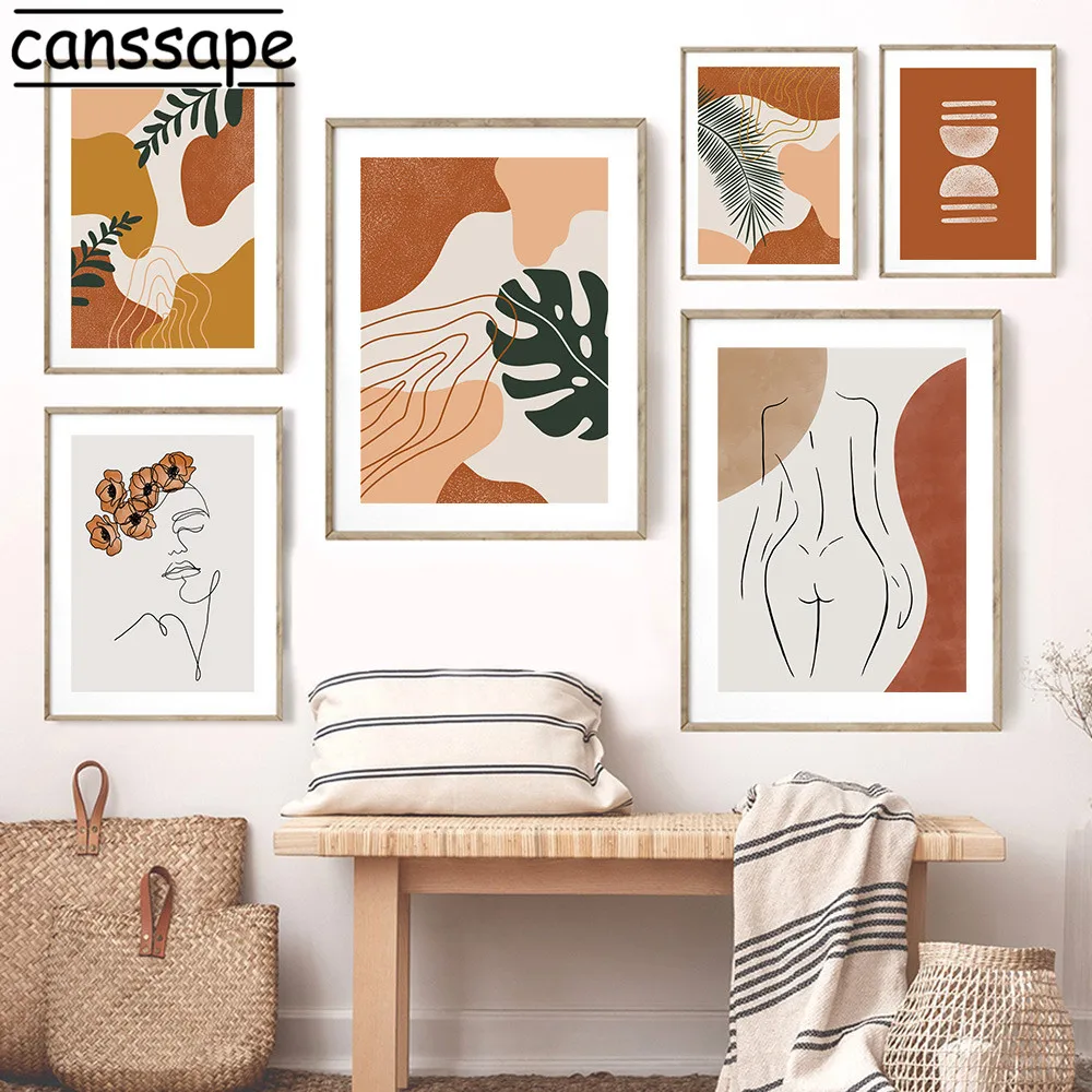 Постеры и принты в скандинавском стиле абстрактная линия холст живопись листья
