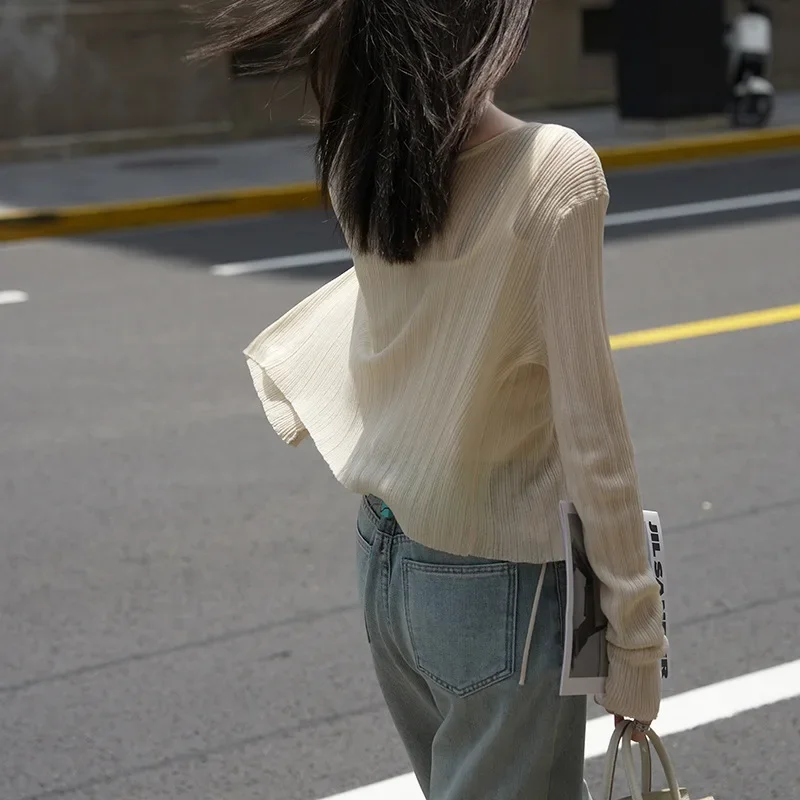 Летний тонкий вязаный кардиган женский тюлевой рубашка без рукавов из ледяного