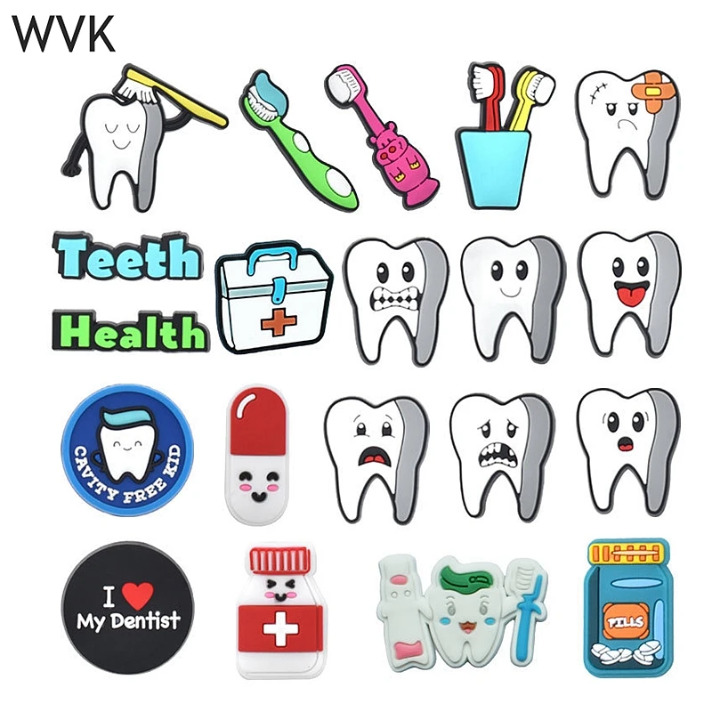 

21Pcs Teeth Care Theme Croc Charms Packs Shoe Decoration Kids Shoe Charms jibbtz Sets Cros Accessories Wholesale Bulk