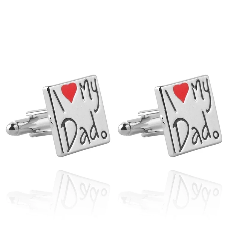 High Quality I Love My Dad Cufflinks For Mens Daddy Heart Shirt French Tie Clip For Father Gifts Gemelos Para Hombre Camisa
