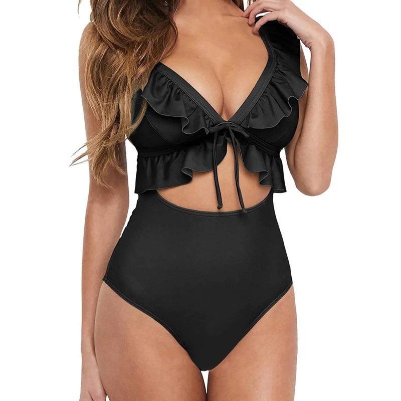 

2022 New Sexy Ruffle One Piece Swimsuit Female Plus Size Swimwear Women Bathers Bathing Suits Beachwear Swim Ladies XL