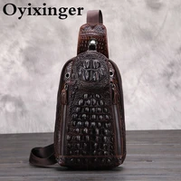 oyixinger mens chest bag genuine leather crocodile bag retro crazy horse cowhide messenger bag travel crossbody bags for male