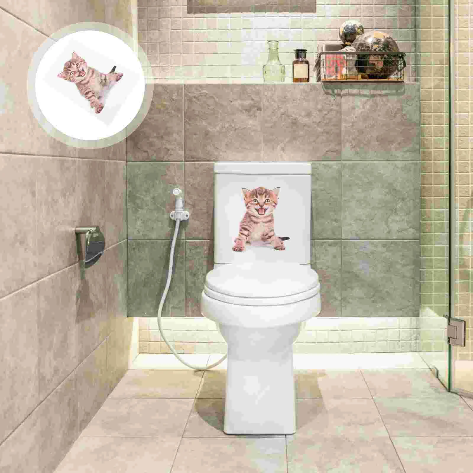 

Wall Stickers Animal Toilet Decor Decals Lid Sticker Removable Bathroom Funny 3D Decal Window Decors Cat Posters Cats