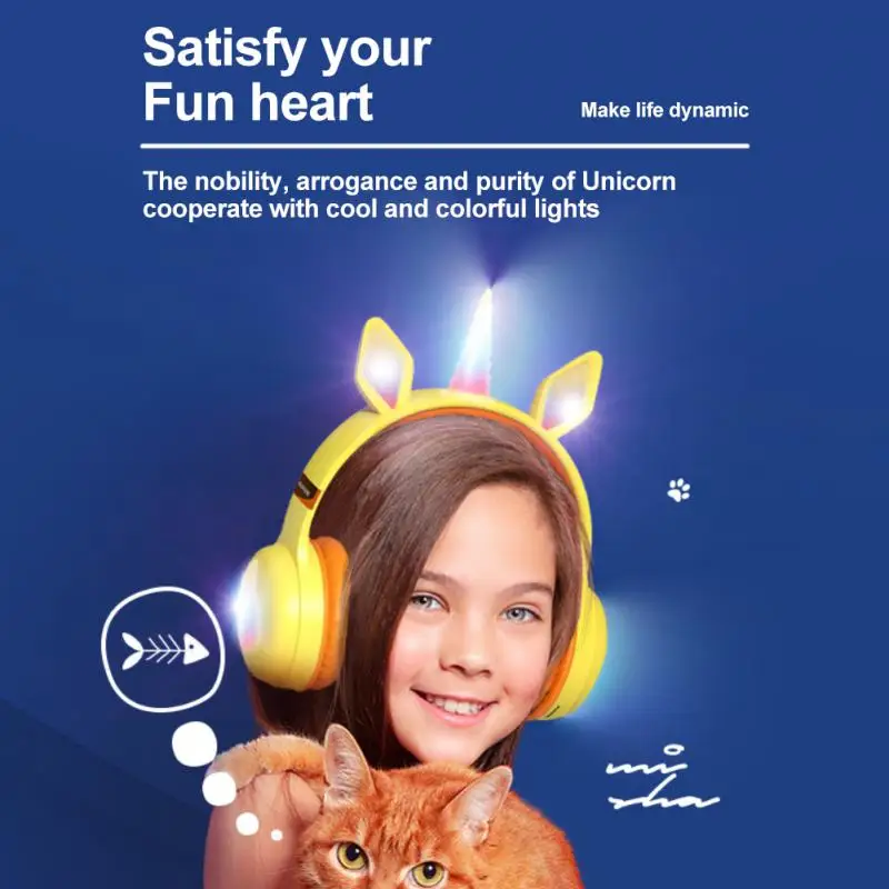 Беспроводные наушники Flash светильник с милыми кошачьими ушками единорог детские