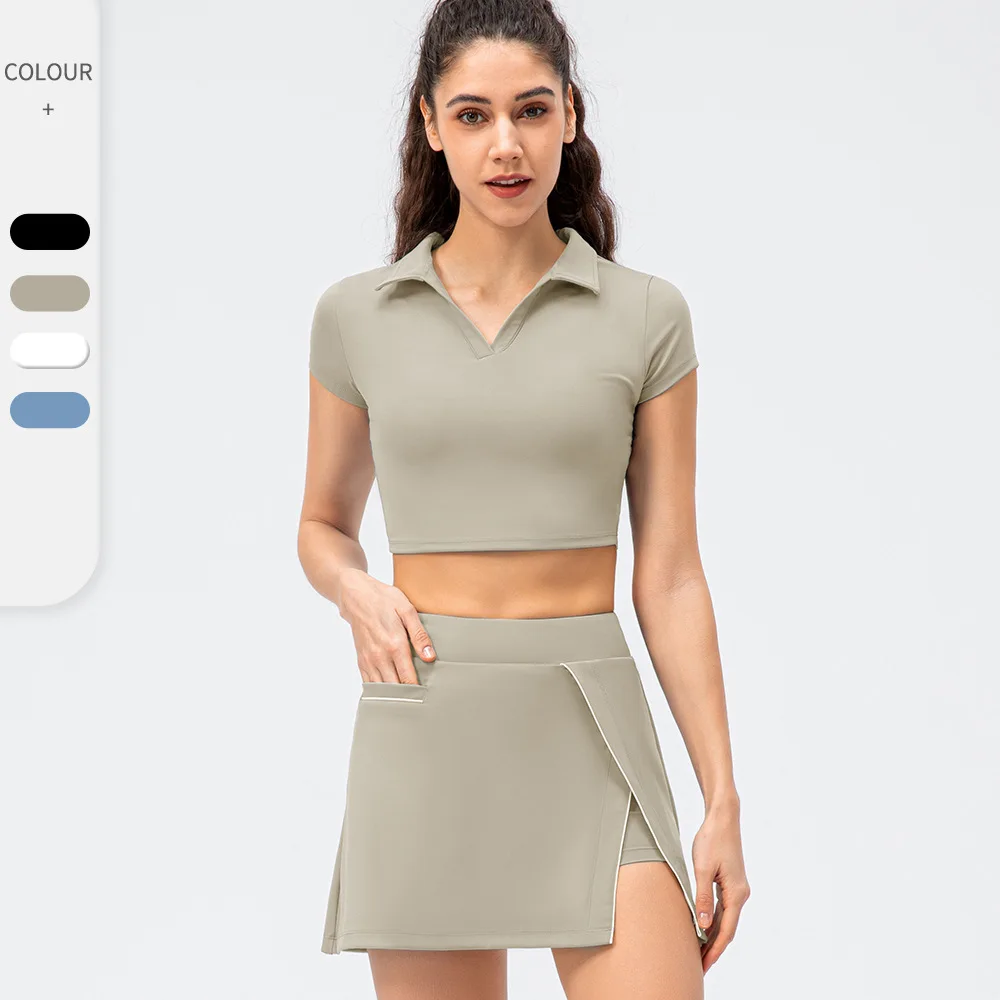 Y22226Set Women Tennis Skirt Set Golf Suit Yoga Leisure Sports Suit Short Skirt for Running Badminton Fitness