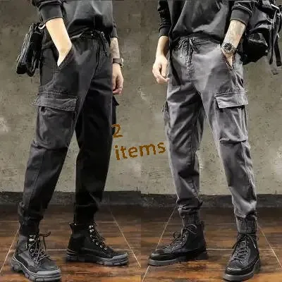 Trendy Brand Men's Casual Cargo Pants Spring Autumn Winter Seasonal Style Loose Fit Work Trousers Non-pretreated Fabric