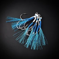 5 pairs assist hook solid ring jig lure jigging fishjig double pair barbed assist hooks pesca peche blue feather fishing jig