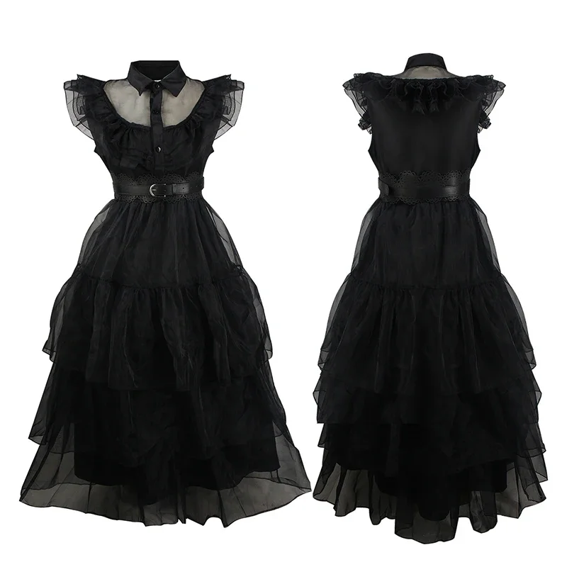 Платье Среды Аддамс на Хэллоуин аниме косплей реквизит ужаса черный готический