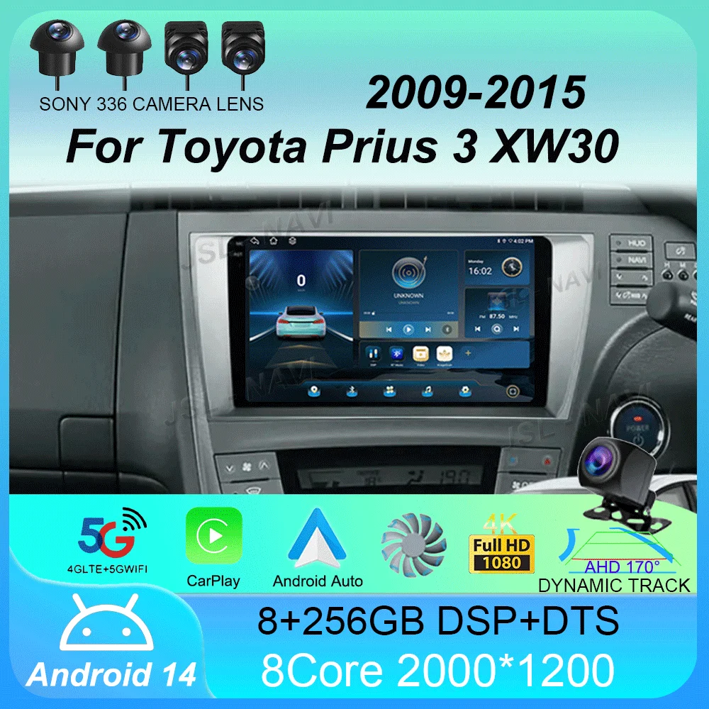 Автомобильный радиоприемник Android 14 Carplay для Toyota Prius 3 XW30 2009-2015 LHD RHD Мультимедийный