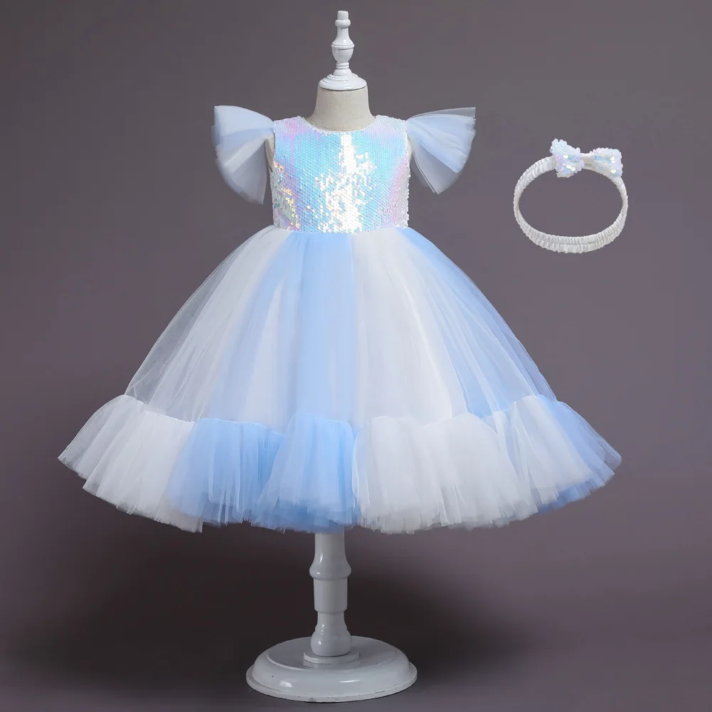 

Kid Gala Dress for Girls Children Festival Clothes Girl Birthday Party Dresses with Headband Shining Ball Gown 2 to 10 Years