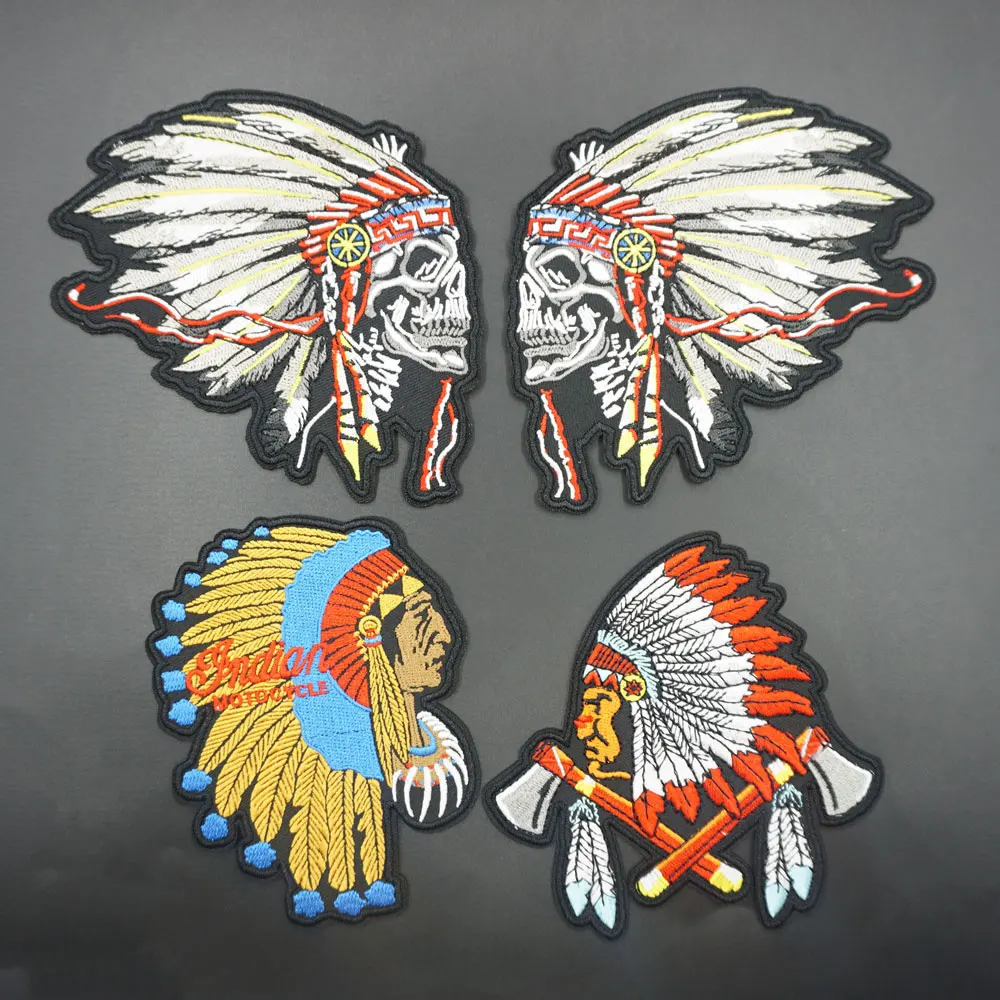 

INDIAN MOTORCYCLE head Embroidery Patches For Clothing Sticker On Clothes with hook backing