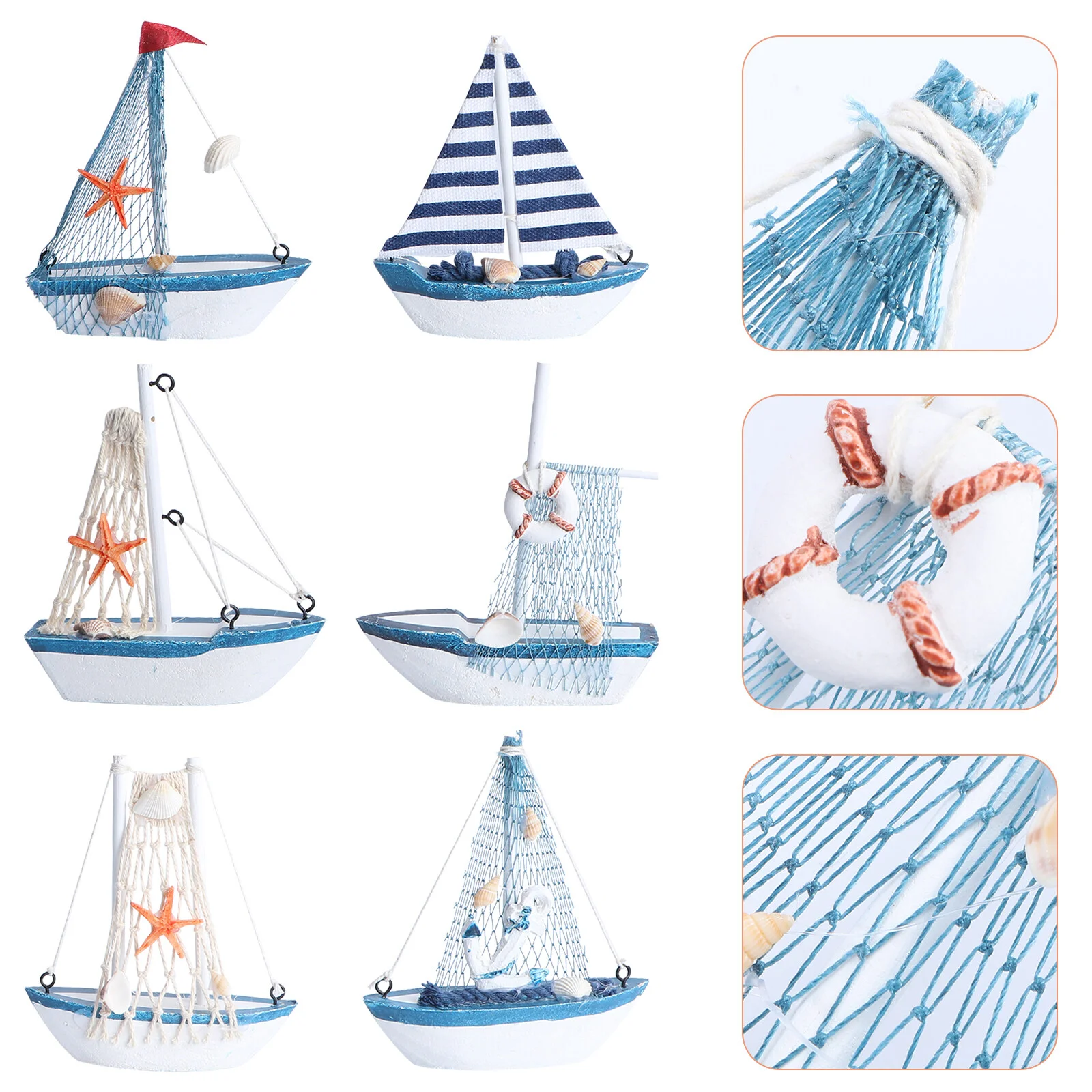

6 Pcs Boat Model Beach Toys Kids Mediterranean Ship Desktop Ornament MDF Style Sailboat Seaside