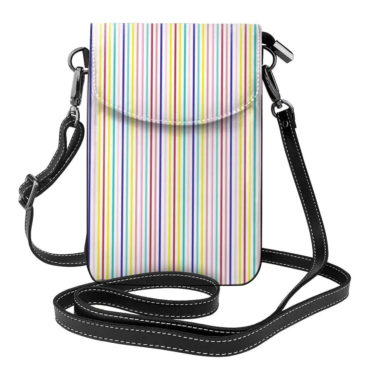 

Bright Rainbow Striped Shoulder Bag Lines Print Outdoor Leather Women Bags Student Gifts Aesthetic Purse