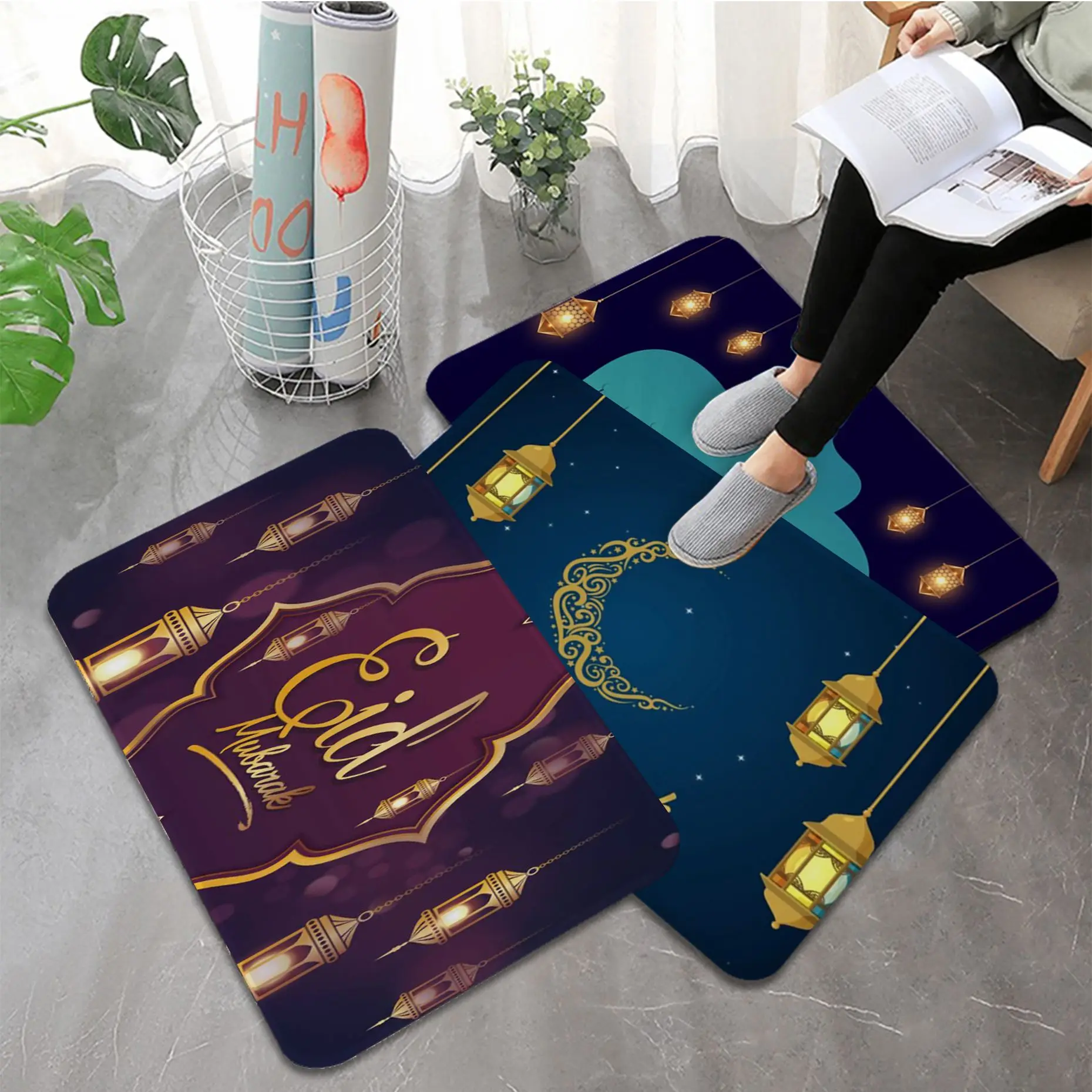 

Islam Decor Eid Decoration Bath Mat Anti-slip Absorb Water Long Strip Cushion Bedroon Mat Toilet Rug