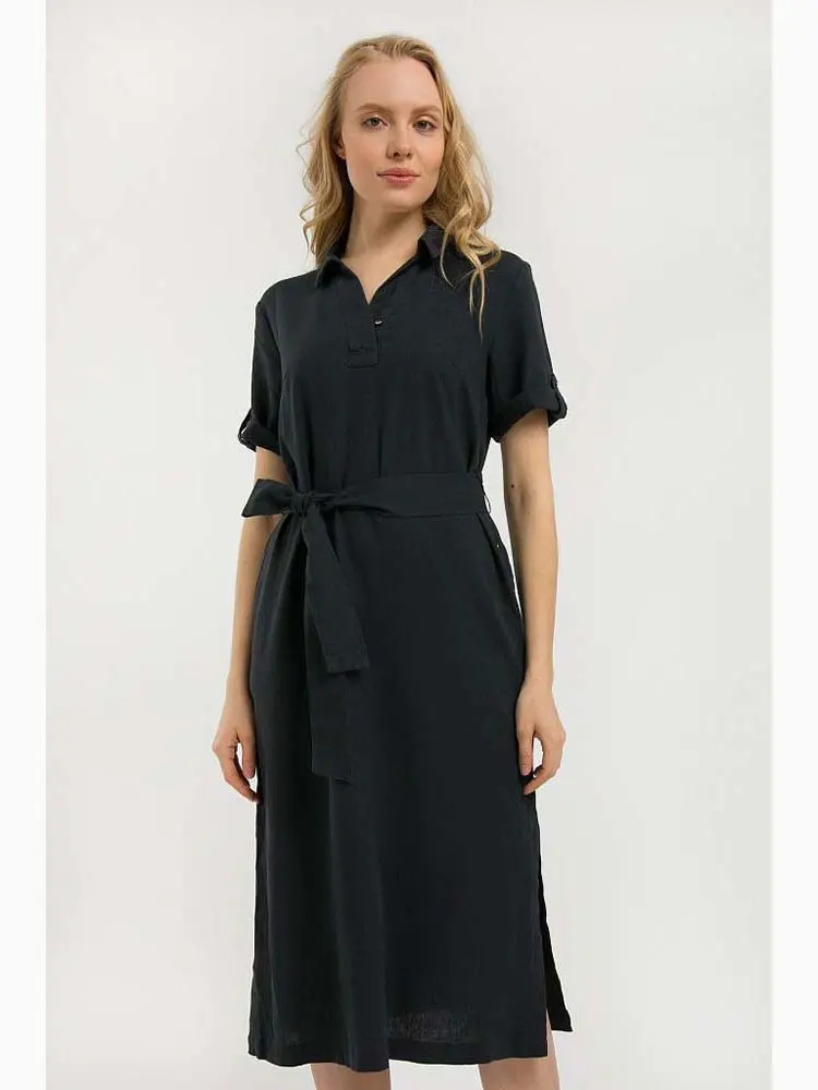 Женское платье Finn с разрезом, летнее макси-платье с цветочным принтом, круглым вырезом и длинными рукавами в стиле А-силуэт для офиса.