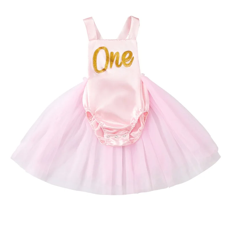 

Newborn Baby Girl Dress Romper Infants Letter Printed Mesh Skirt Sleeveless Button Bodysuits Princess Sweet Summer Clothes