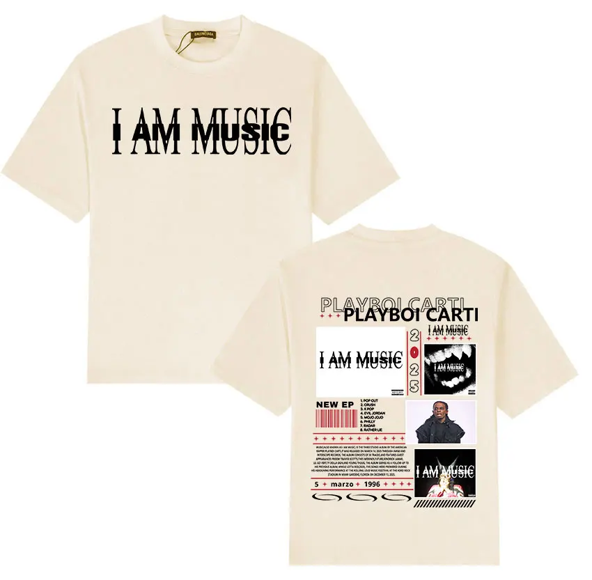 Рэпер Playboi Carti I AM MUSIC Album Merch Футболки Мужские летние футболки с круглым вырезом и короткими рукавами Унисекс Хип-хоп готические футболки уличная одежда (art.: 3920cd6ee9bbd) - 3920cd6ee9bbd