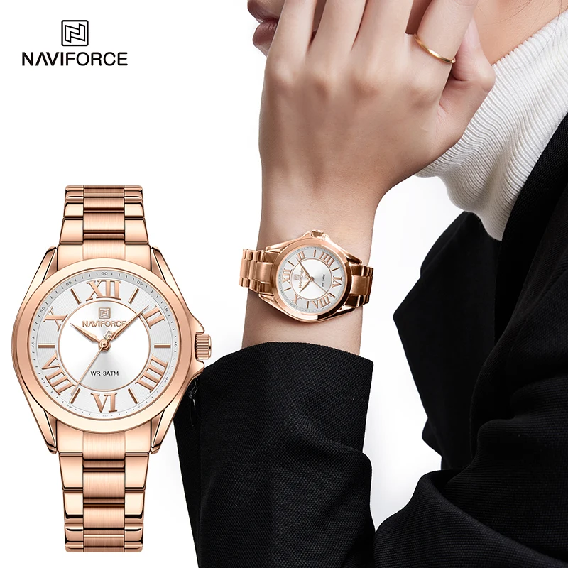 NAVIFORCE Waterproof Women Quartz Watches Female Fashion Luxury Wrist Watch Ladies Clock Stainless Steel Band Relogio Feminino