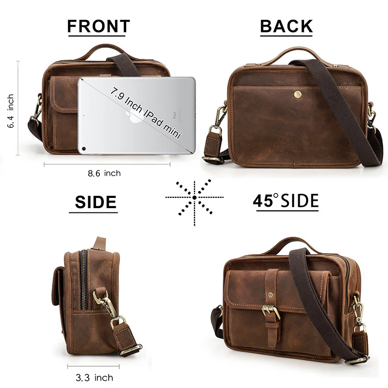 OYIXINGER New Vintage Men Shoulder Bags For Man Small Luxury Designer Cowhide Handbag For 7.9