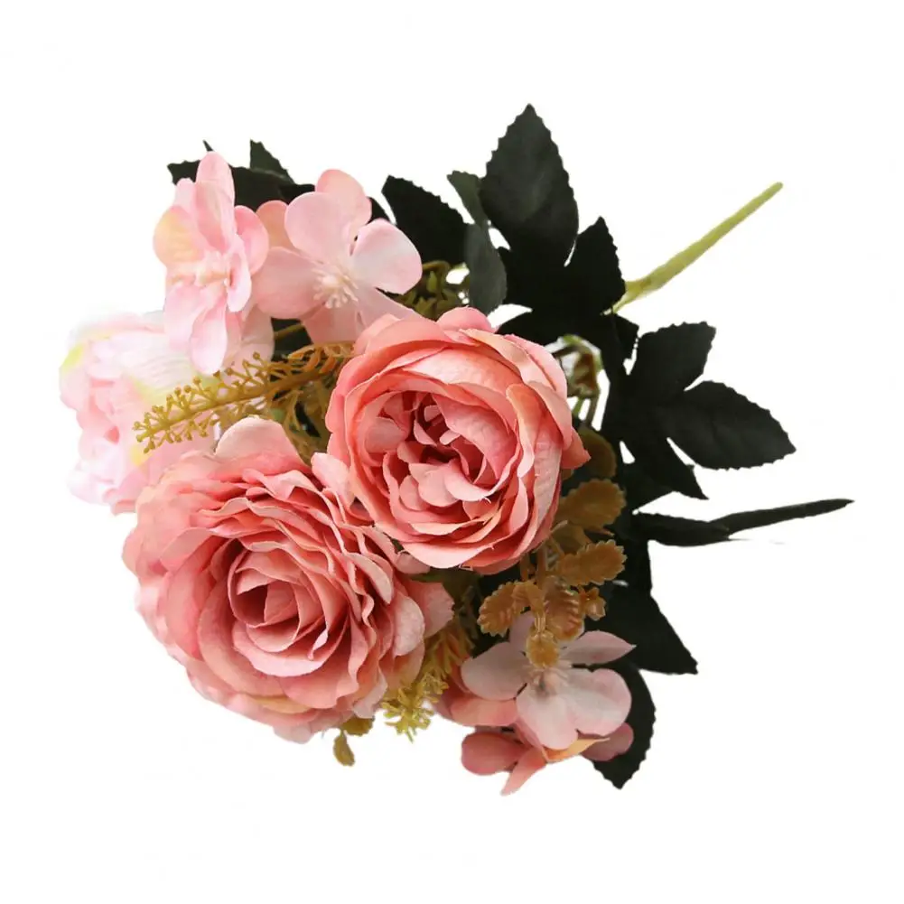 Роза Розовая искусственные цветы Букет большой головы и бутонов для украшения