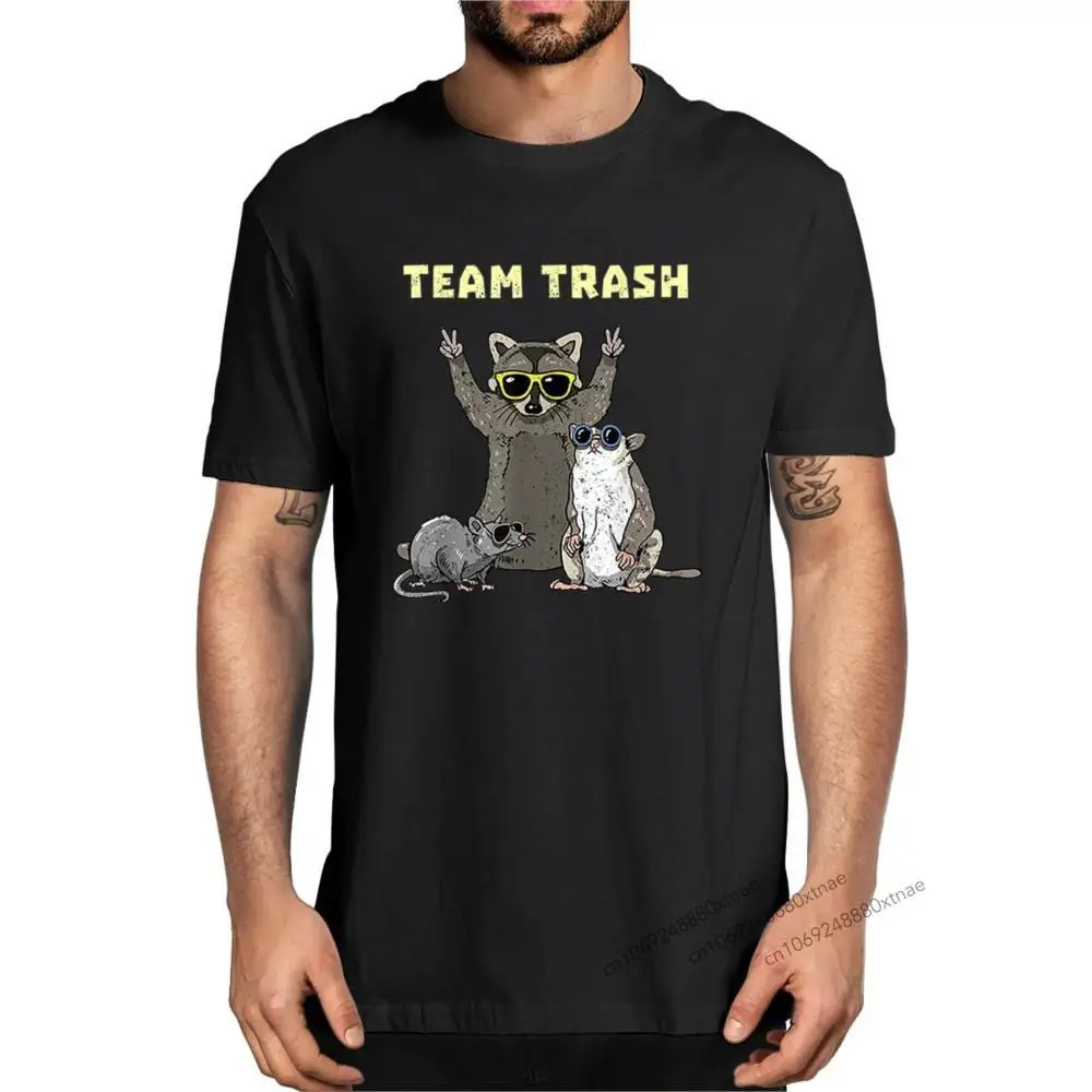 

100% Cotton Team Trash Opossum Raccoon Rat Funny Animals Garbage Gang Men's Novelty T-Shirt Women Casual Streetwear Soft Tee