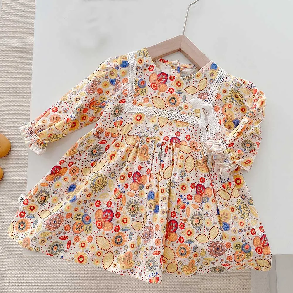

Girls Long Sleeve Dress Floral Cotton Spring Autumn New Arrival Princess Birthday Boutique Kids Clothes