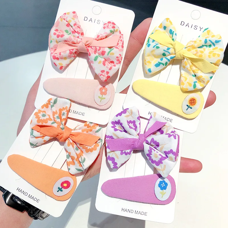 

Spring Korean Fabric Small Floral Bow Love Solid Color Female Does Not Hurt BB Hairpin for Children's Fashion Hair Accessories