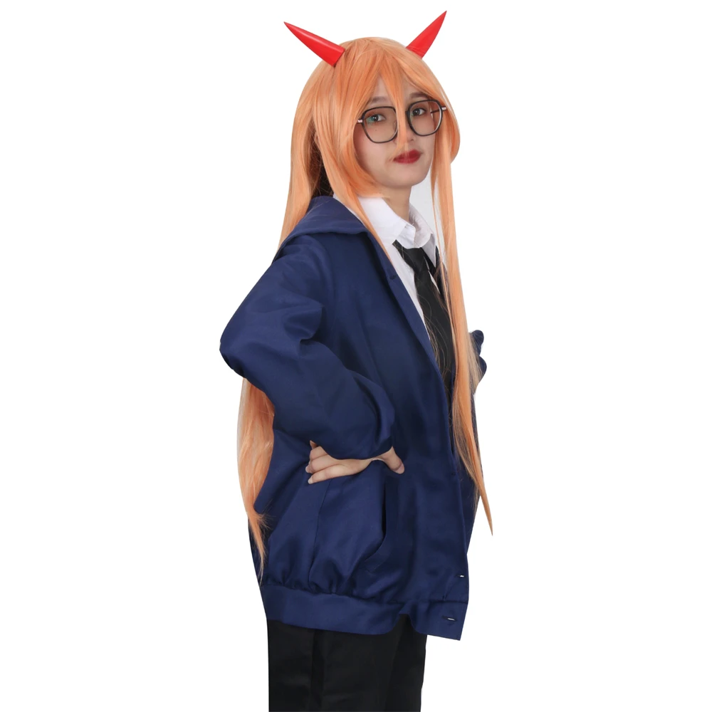 

Костюм для косплея Power с галстуком, головной убор, мужской бензопила, полный комплект красного и синего цветов для женщин, силовая униформа, наряды для карнавала аниме