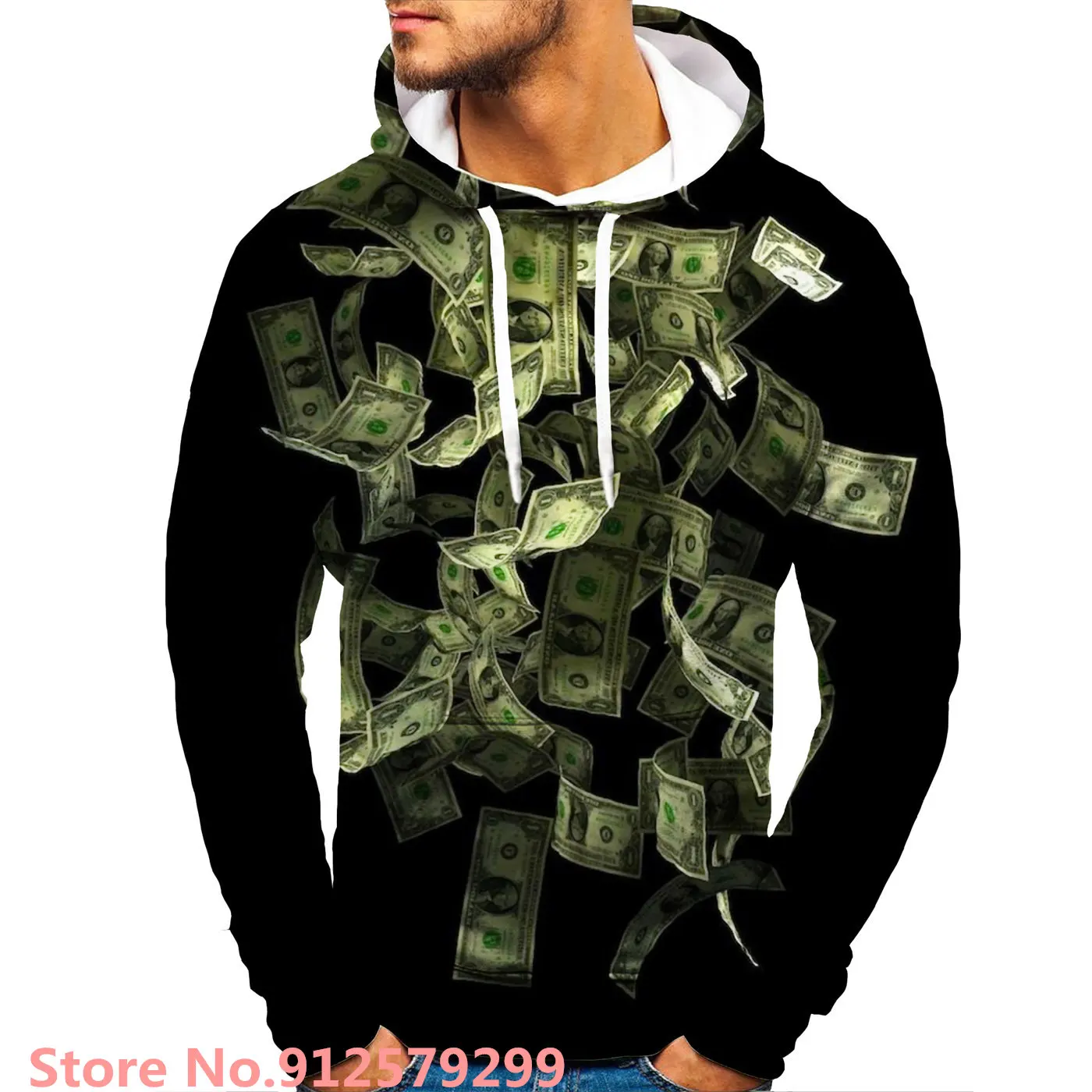 2022 New Fashion Dollar Pattern 3D Printed Hoodie Funny Hoodie Hip Hop Sweatshirt Top