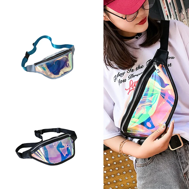 Mini Smell Proof  Hologram Fanny Pack Geometric Waist Bag Girl Ultra Slim Fanny Pack Belt Bag Women With Zipper