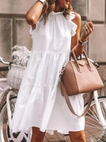 sleeveless woman dress summer casual loose sundress solid color round neck clothes harajuku vestidos white beach dress for women