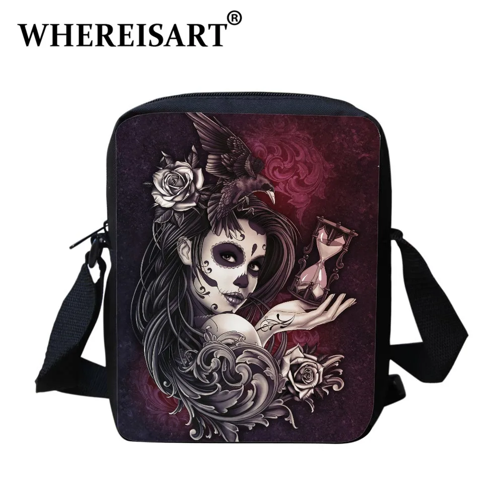 

WHEREISART Girls Casual Sugar Skull Design Shoulder Bag Fashionable Crossbody Bag Small Flap Travel Messenger Bag For Female