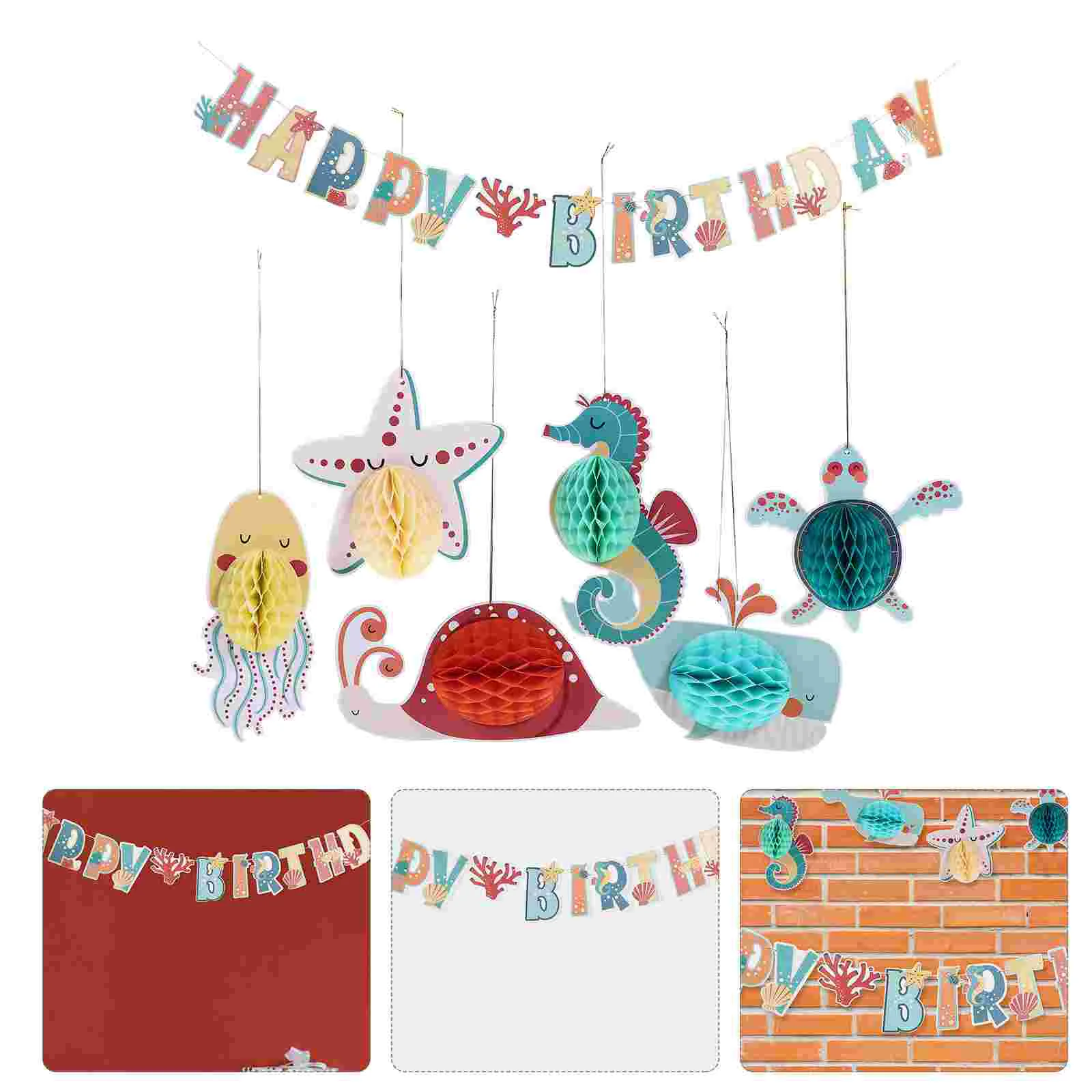 

Summer Ornaments Sea Animals Flower Seahorse Starfish Honeycomb Ball Party Decorations Hanging Banner Paper Child