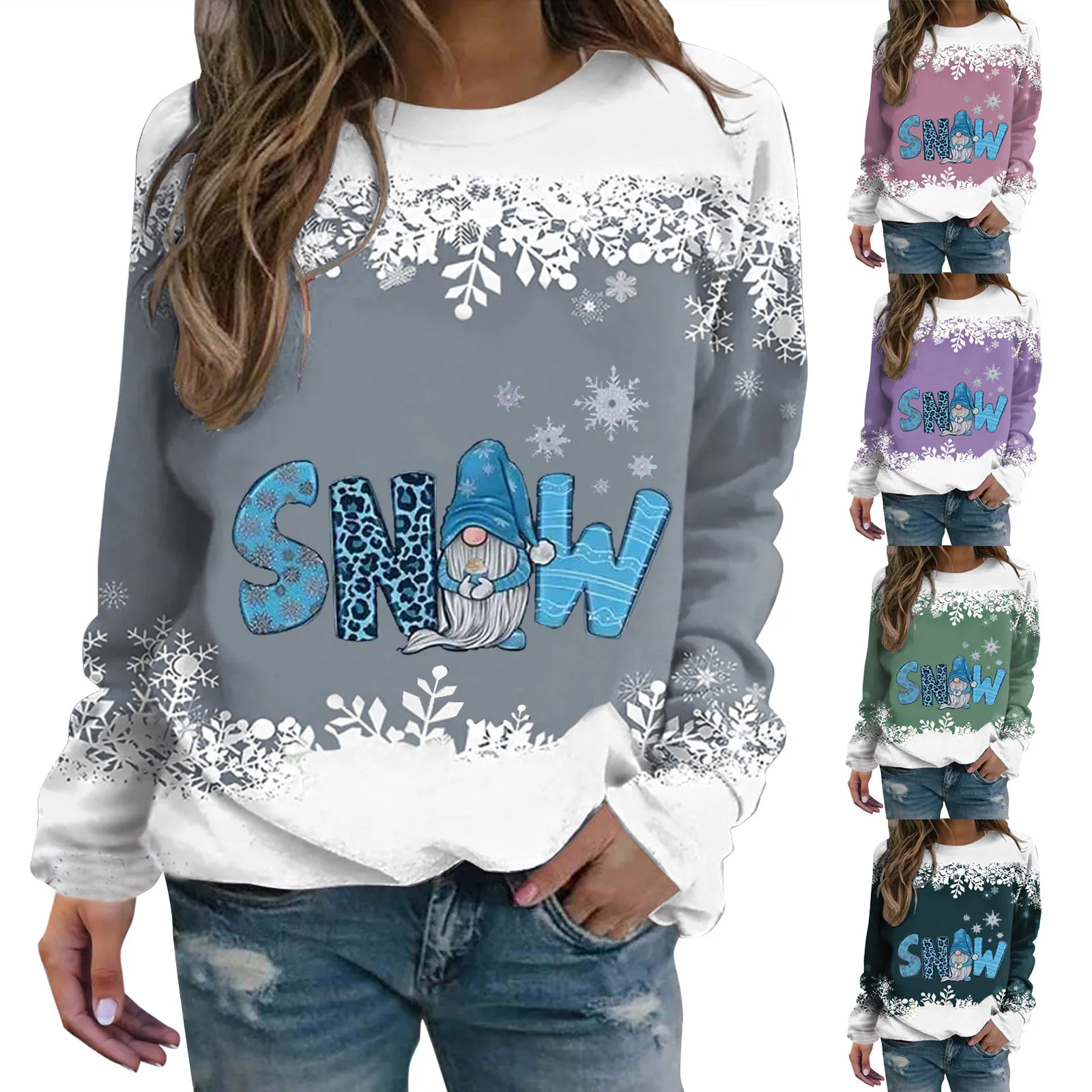 

Womens Christmas Top Snowman Snowflake Print Sweatshirt Casual Long Sleeve Round Neck Loose Bulk Winter Items Raglan Tops Women