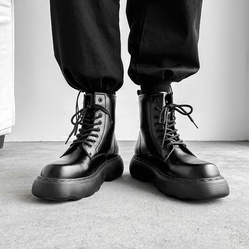 Мужские роскошные модные оригинальные кожаные ботинки туфли на платформе со