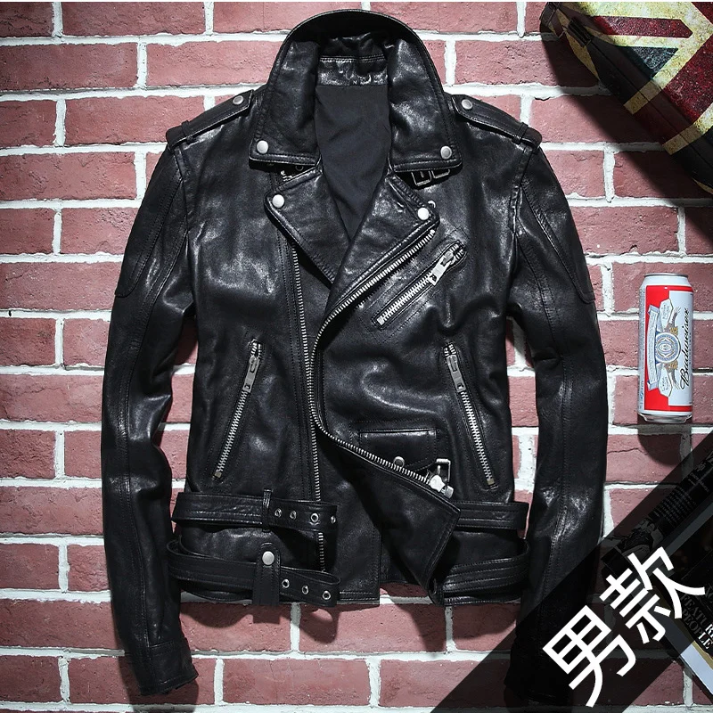 

100% Genuine Sheepskin Leather Spring Autumn 2023 Short Street Biker Jacket for Men Clothes Jaqueta Masculina Gxy1087