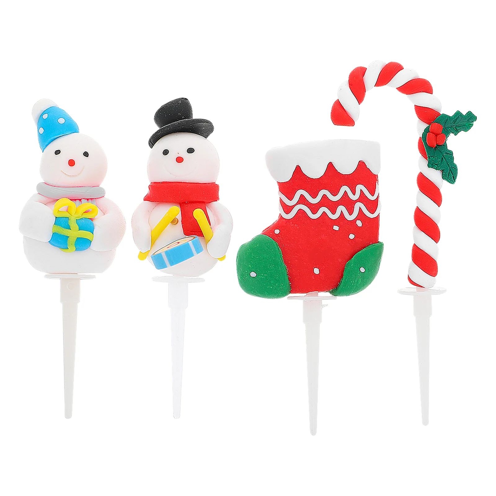 

4Pcs Christmas Dessert Fruits Cake Topper Snowman Decor Xmas Party Supplies