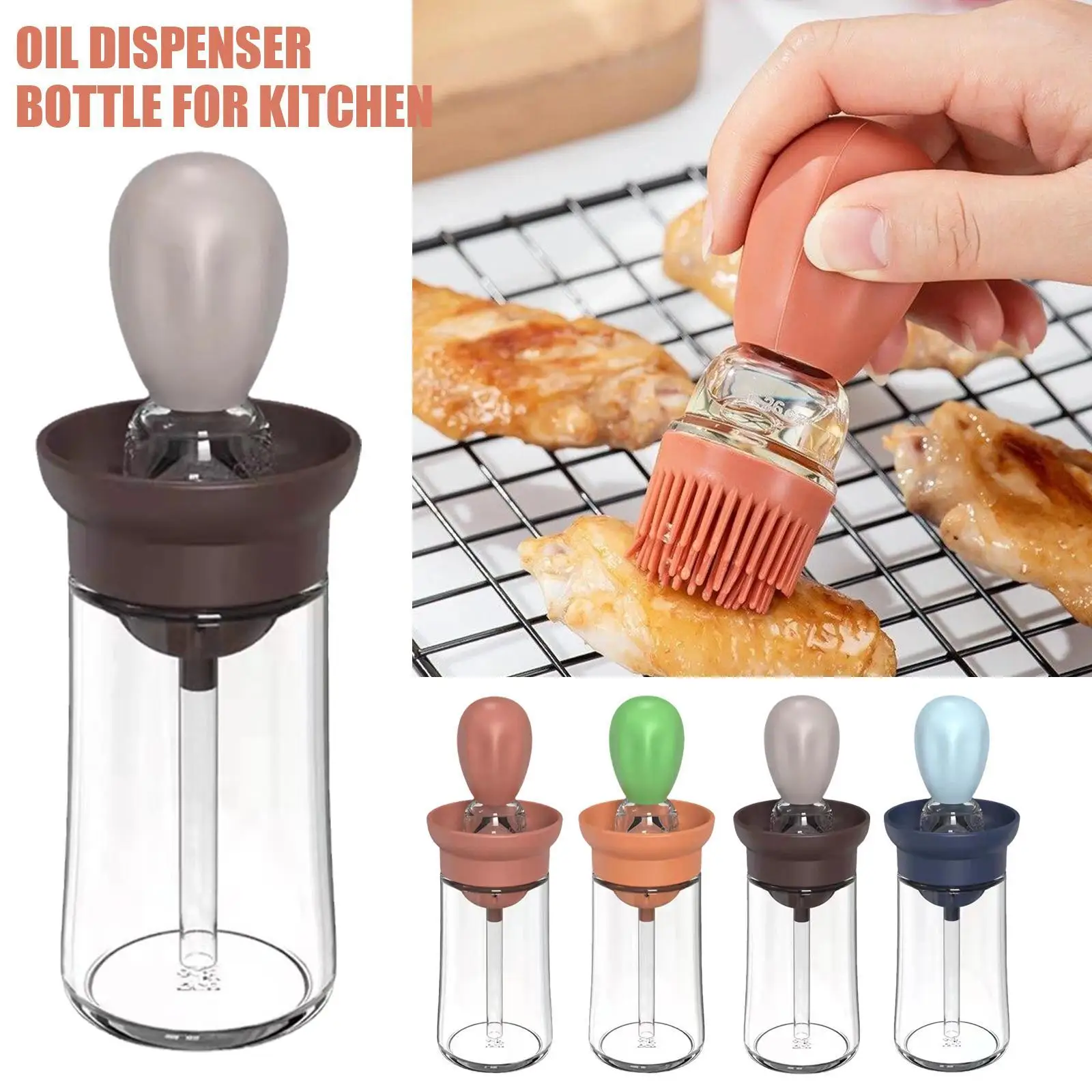 

200ml Portable Glass Oil Bottle with Silicone Ration Brush Grill Oil Brushes For Cooking Baking BBQ Baking Tool Cactus Oil Brush