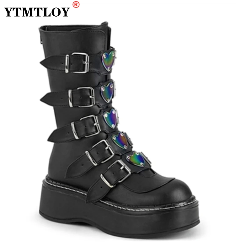

Big Size 43 Punk Platform Brand Wedges Goth Platform Chunky Heel Motorcycle Boots for Women Shoes Zip Women's Boots Winter