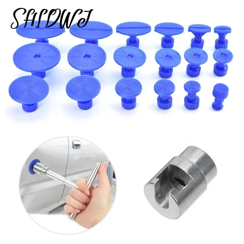 

Car Aluminum Alloy Dent Repair Puller Head PDR Adapter Screw Tips With 18pcs Dent Repair Tabs for Slide Hammer and Pulling Tab