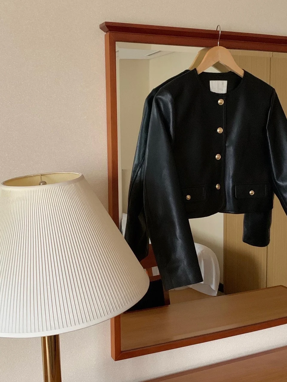 Clothland Women Stylish Black PU Leather Jacket Long Sleeve O Neck Coat Outwear Chic Casual Top Mujer CA527