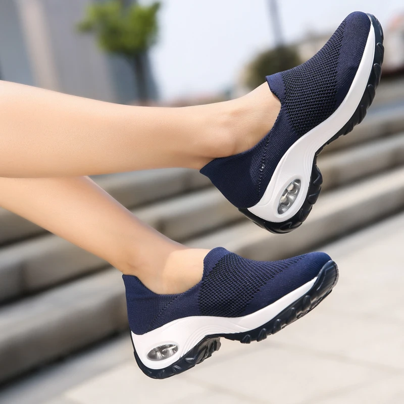 Womens Summer Shock Shoes Breathable Air Cushion Slip-On Sports Shoes Outdoor Walking Casual Shoes