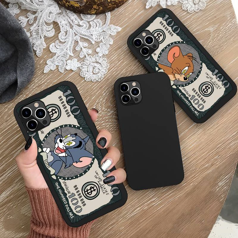 

Funny Cute Cartoon Mouse Tom And Jerry Cash Money Phone Case for iphone 13 12 11 Pro Mini XS MAX 8 7 Plus X SE 2020 XR Soft